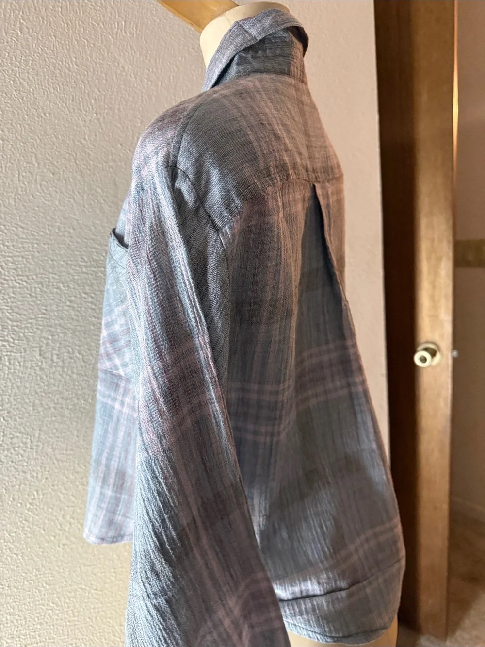 Free People Grey Plaid Button-Down Shirt XS